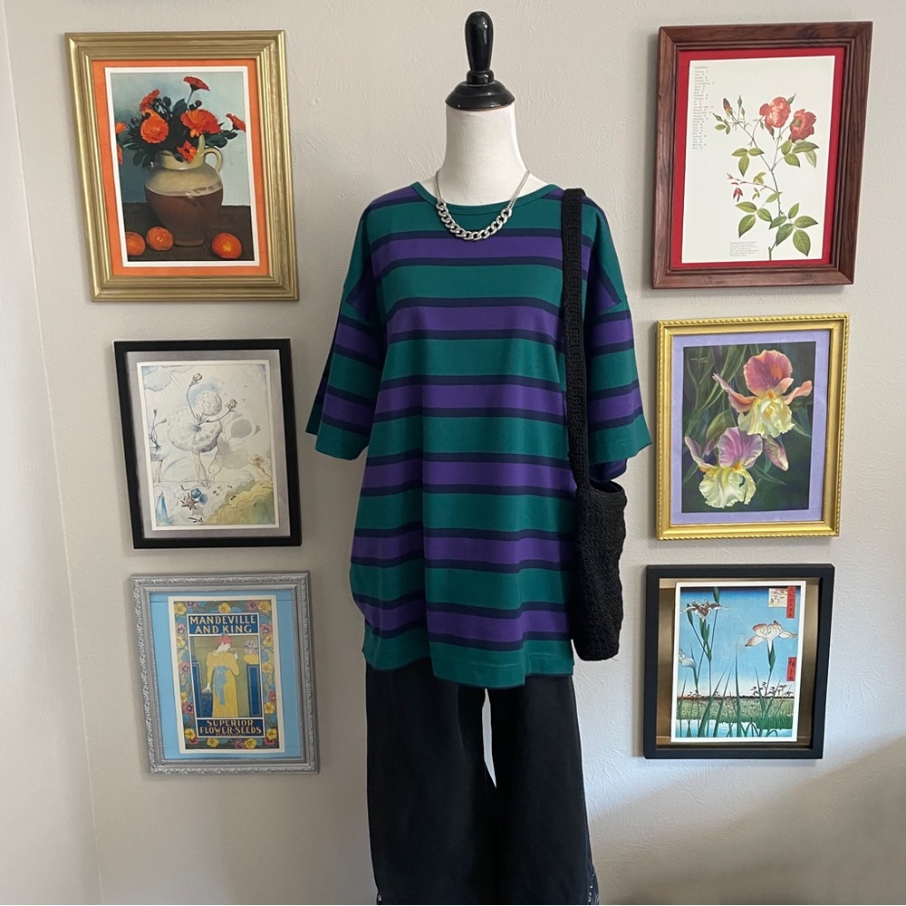 Vintage NWT Green & Purple Striped Women's Tee